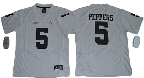 Wolverines #5 Jabrill Peppers Gridiron Gray II Jordan Brand Stitched Youth NCAA Jersey